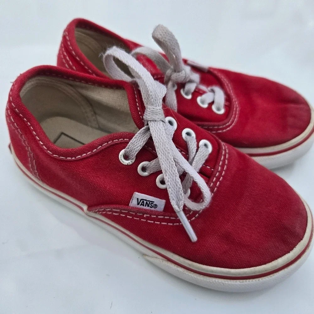 VANS Red Lace-Up Off the Wall Low Canvas Skate Sneakers‎ Shoes 8.5c Kids Unisex